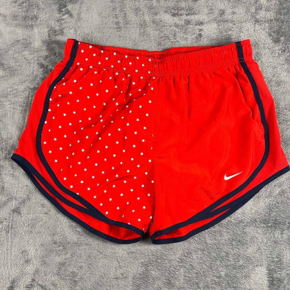 Nike Tempo Dri Fit Running Shorts Womens M Red Star Print Brief Lined Training